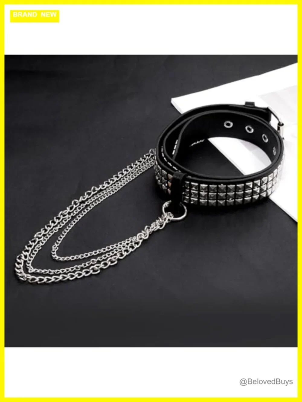 Studded Punk Belt with Detachable Chain Gothic Adjustable Faux Leather Belt
